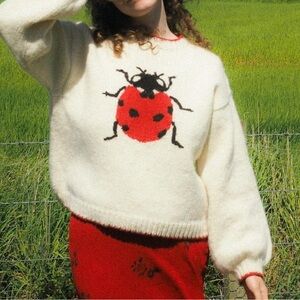 Women's Oversized Sweater Whimsy Twee Funky Ladybug Print Whimsical Y2K